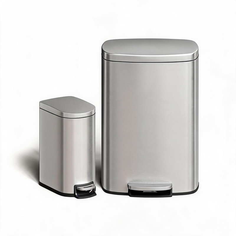 Ensemble de poubelles doubles en acier inoxydable, 13,2 et 2,6 gallons avec couvercle à fermeture en douceur, argent, résistant à la rouille et aux taches