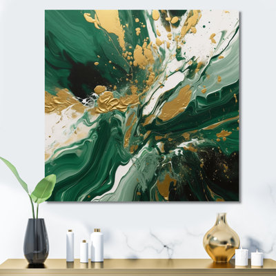 Green And Gold Liquid Magic I - Abstract Canvas Wall Art
