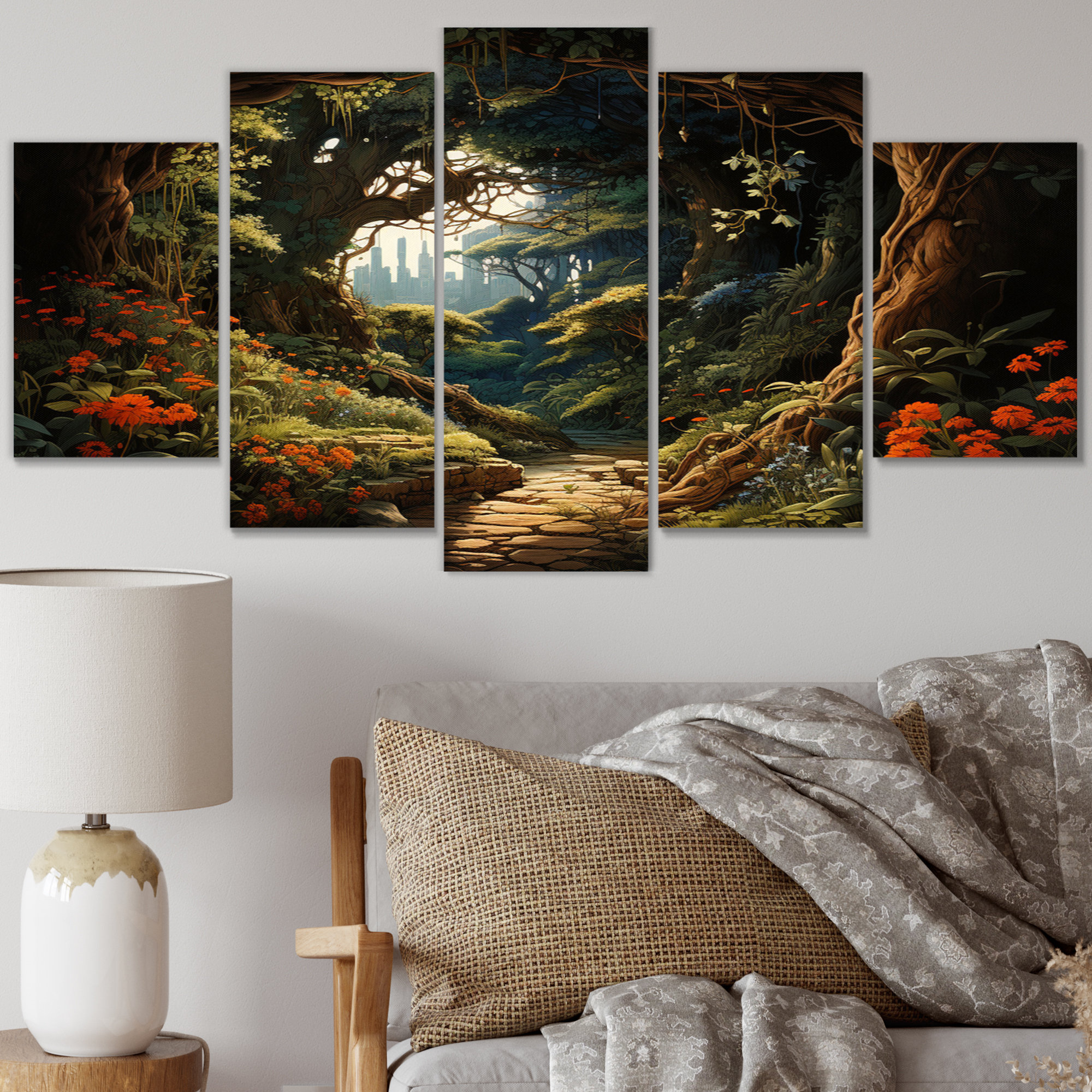 Loon Peak® Brown Green Enchanted Forest Pathway On Metal 5 Pieces Print ...