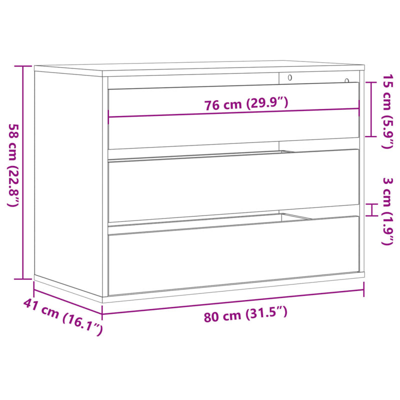 Corner Chest Of Drawers Engineered Wood, 58cm H x 40cm W x 41cm D, Concrete Grey