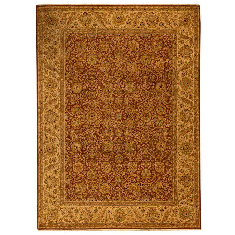 Tapis rouge et ivoire de haute qualité noué à la main