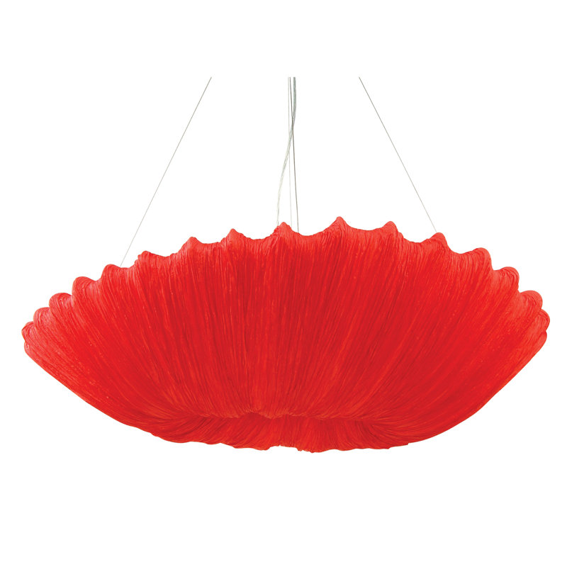 Transitional 4 Light Red Fabric Shade Chandelier, Red