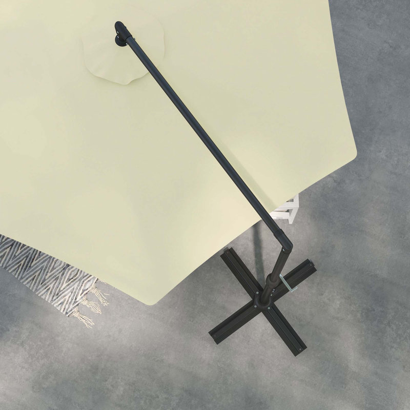 Parasol de patio en porte-à-faux de 9,5 pi avec manivelle, base croisée et évent d'aération Outsunny
