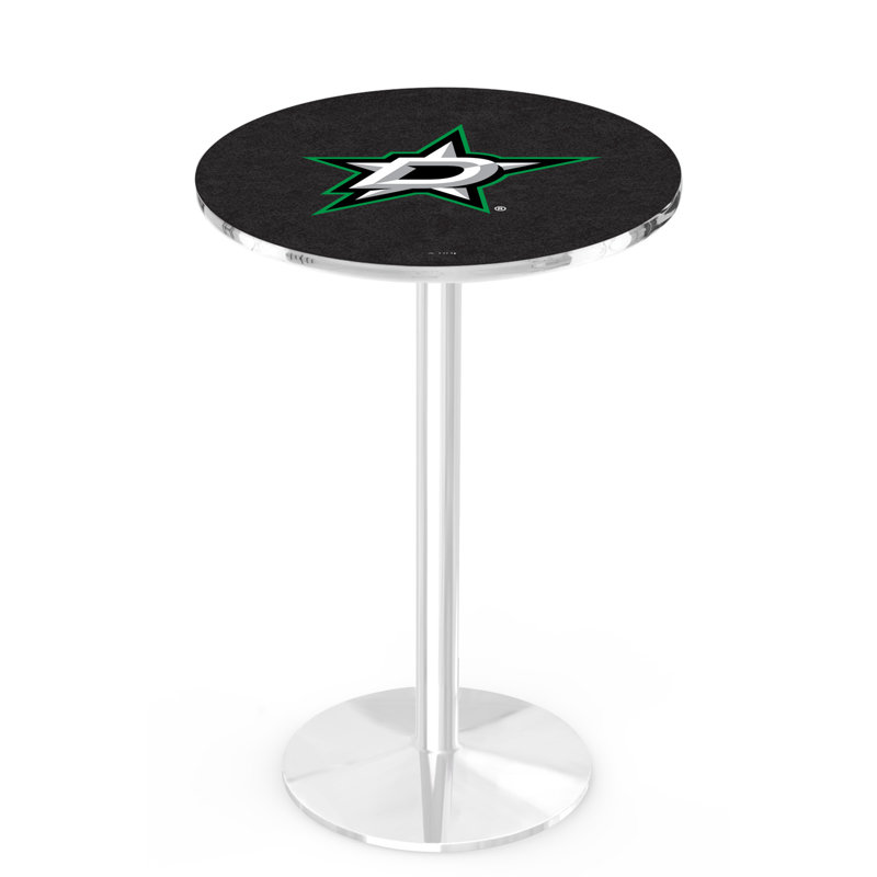 NHL Round Metal Base Dining Table, Chrome, Dallas Stars