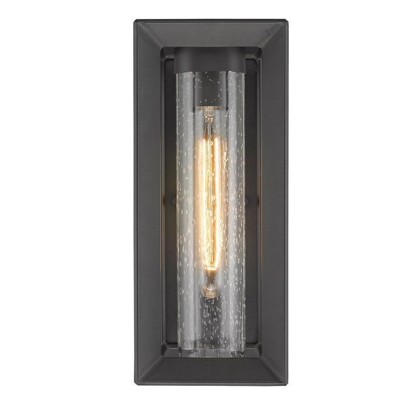 Averee Steel Wall Light, Black, Seeded Glass