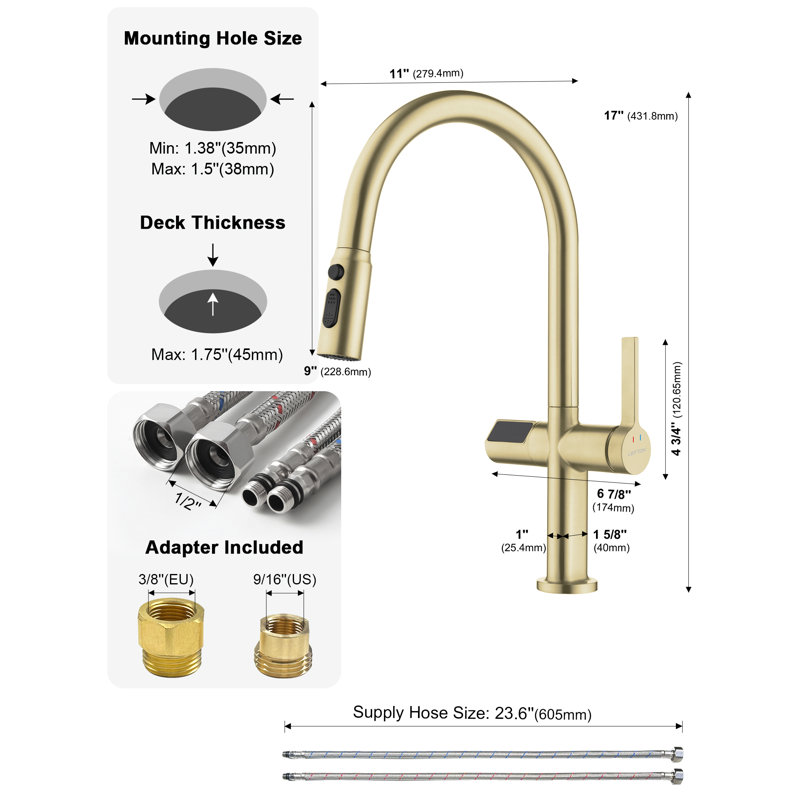 Lefton Touchless Pull-out Kitchen Faucet, Hands Free Motion Sensor Activated, Battery-free Temperature Display, Kf2206