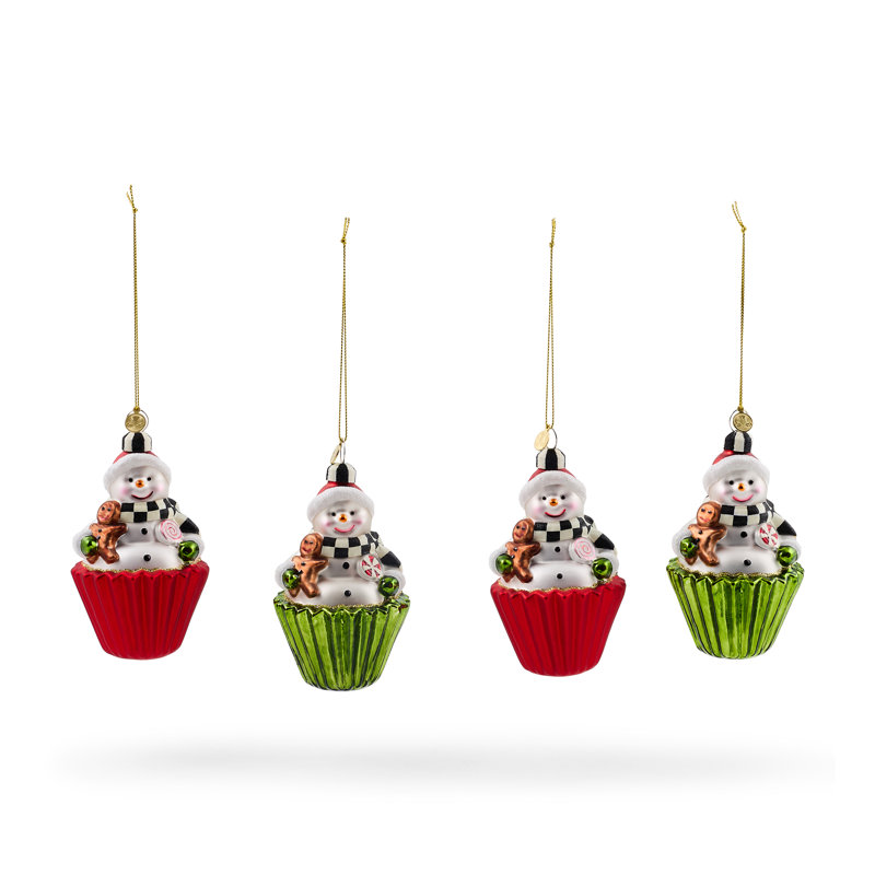 Cupcake Snowman Glass Ornaments