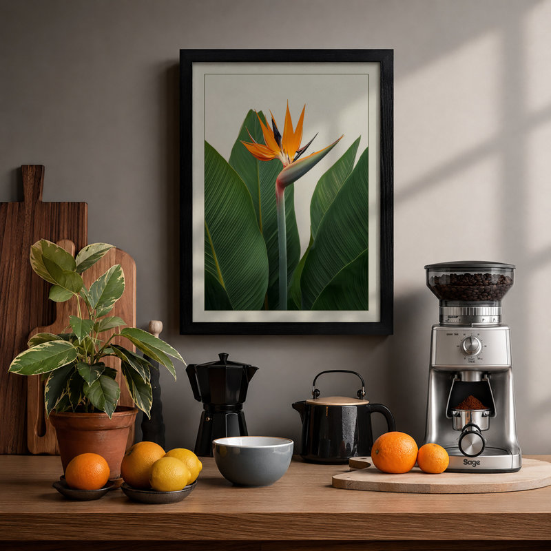 Bird Of Paradise Bloom Botanical - Print, A2 - 59.4 x 42.0 cm, Black
