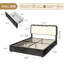 Structure de lit double à DEL avec 2 tiroirs de rangement, lit plateforme tapissier ondulé, aucun sommier tapissier, tissu en velours et panneau de fibres à densité moyenne, noir et blanc-128967663-128967665