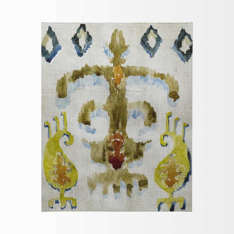 Ikat bohémien III par Chariklia Zarris, toile texturée embelée à la main, H 55 po x l 44 po x P 1,5 po
