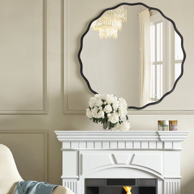 Round Metal Frame Wall Mirror, Black, 31.5" x 31.5"