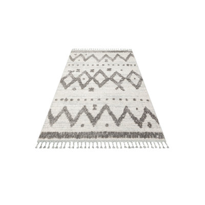 Tapis gris / crème en polypropylène tissé à la machine Avenger