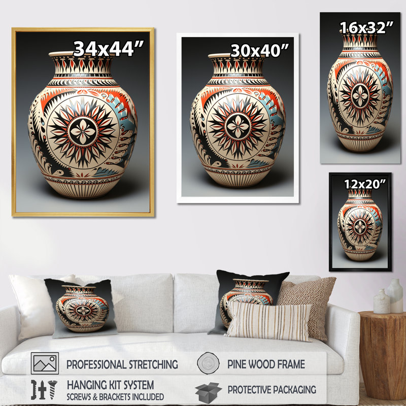 " Native Pueblo Pottery I ", Gold Single Picture Framed, 20" H x 12" W x 1" D