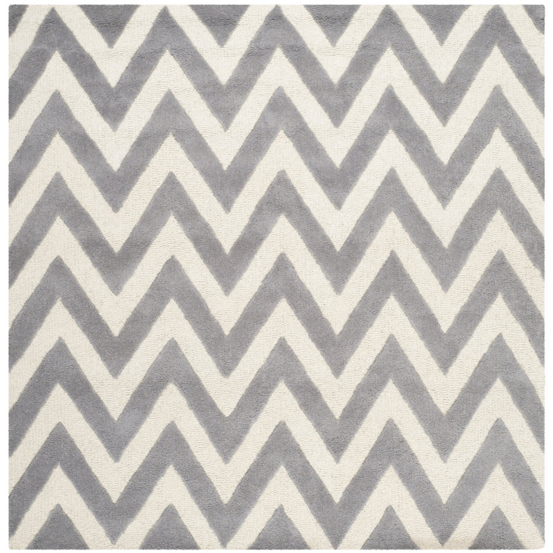 Tapis argenté/ivoire tuffeté à la main Kyleigh, Carré 8'