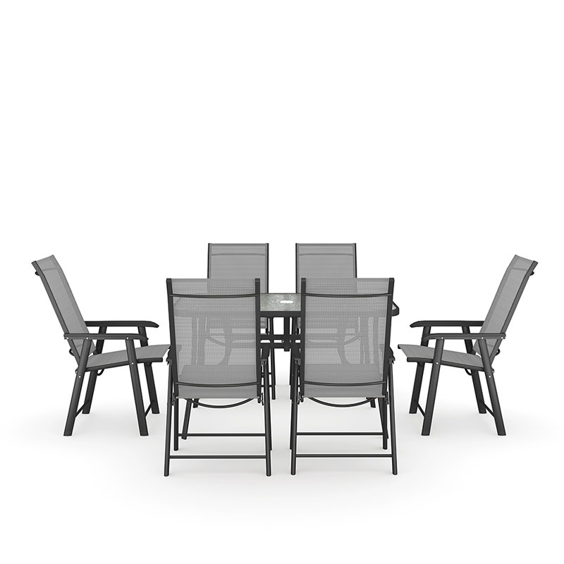 Karna 6 - Person Patio Dining Set with, Black, 120cm