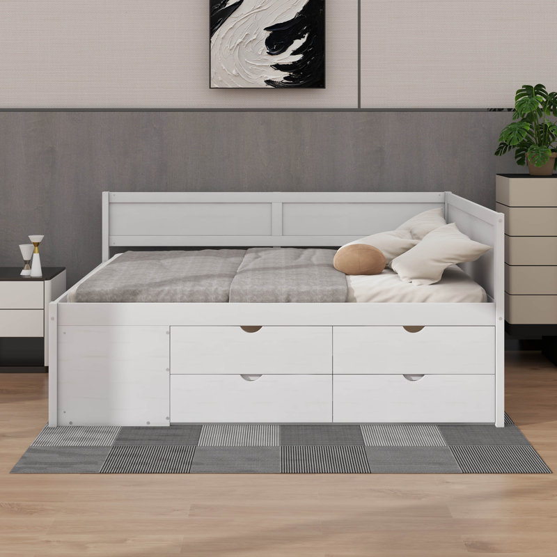 Lit de jour double avec tiroirs et tablettes, Lit double, Blanc