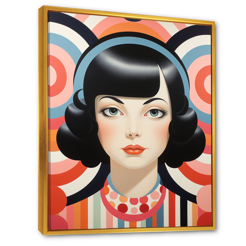 Midcenty Woman Div Portrait - Pop Art, art mural, Cadre flottant doré, H 40 po x l 30 po