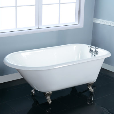 Kingston Brass Aqua Eden 66-Inch Cast Iron Oval Rectangular Roll Top Clawfoot Tub (3-3/8-Inch Wall Drillings)