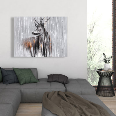 Deer in the forest - Gray Livingroom Canvas for Home Decor