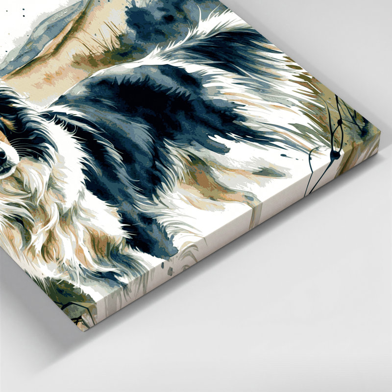 «Dogs Border Collie», art mural sur toile beige