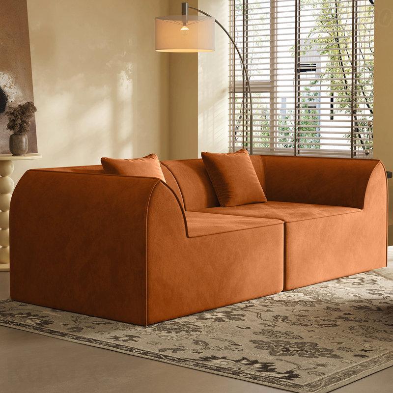 Memory Foam 2-Seater Sofa - Rectangular Pillow, Lounger Daybed, Orange