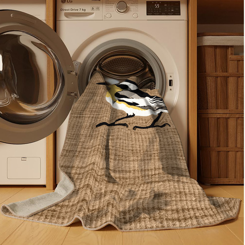  Tapis lavable à motif d'oiseaux bananes, Rond 4 pi