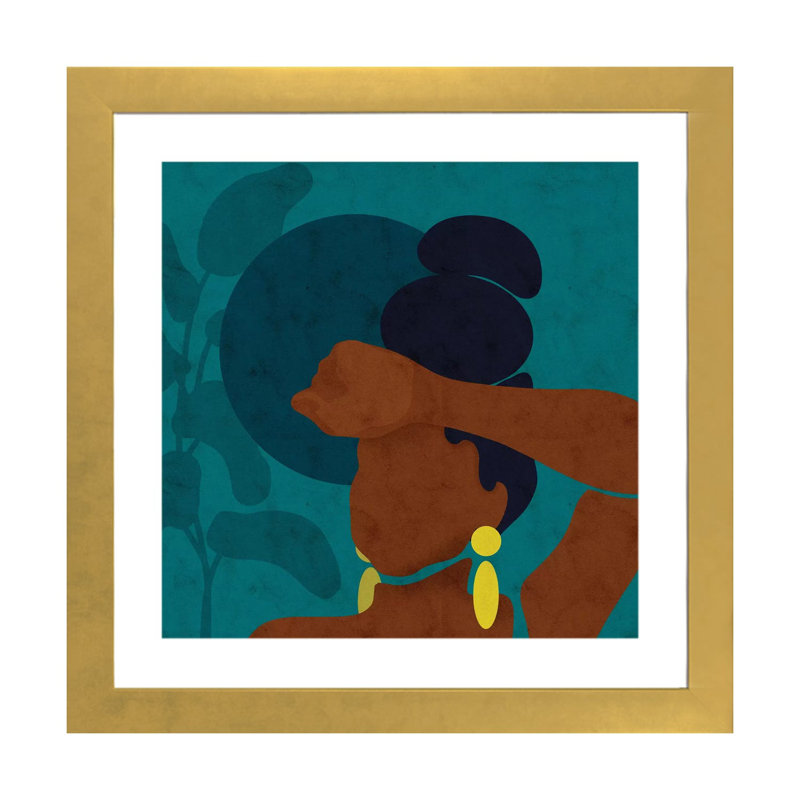 « Ayana » par Reyna Noriega-impression d’art graphique, H 24 po x l 24 po x P 1 po, Blanc, Papier encadré doré