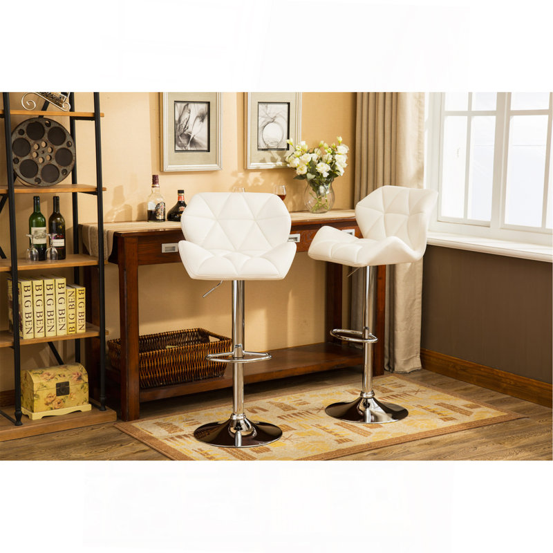Glasgow Contemporary Tufted Adjustable Height Hidraulic Bar Stools, Set Of 2, White