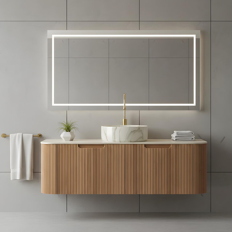 Ensemble de meuble-lavabo mural 48 po avec lavabo rond en céramique et 2 tiroirs, 48"
