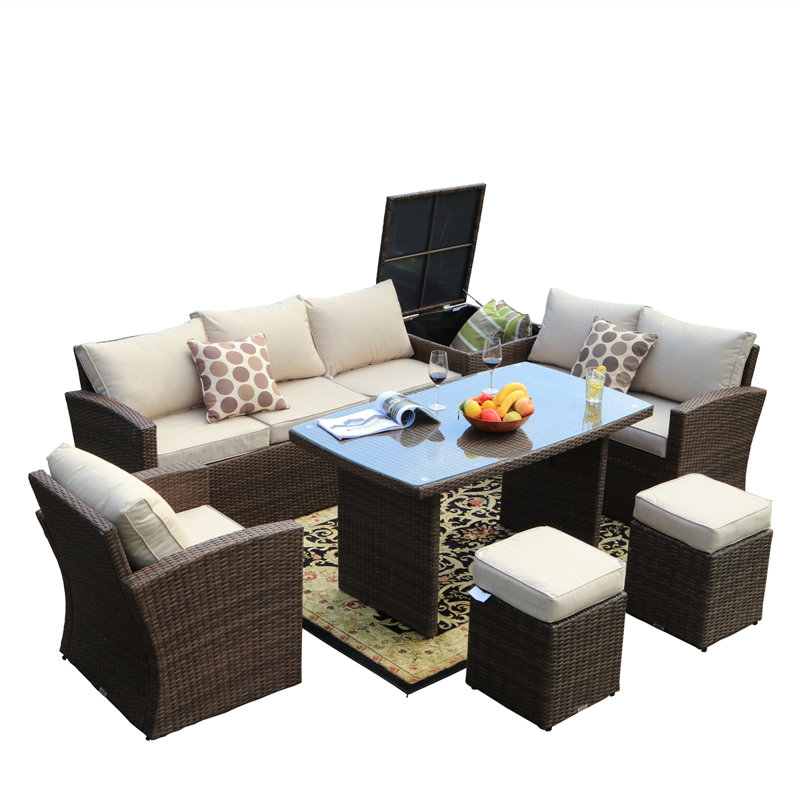 8 - Person Seating Group with Cushions, Brown/Beige