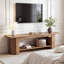 Meuble télé 63 po en bois massif, centre de divertissement à 2 niveaux avec tablettes de rangement ouvertes pour le salon et la chambre à coucher