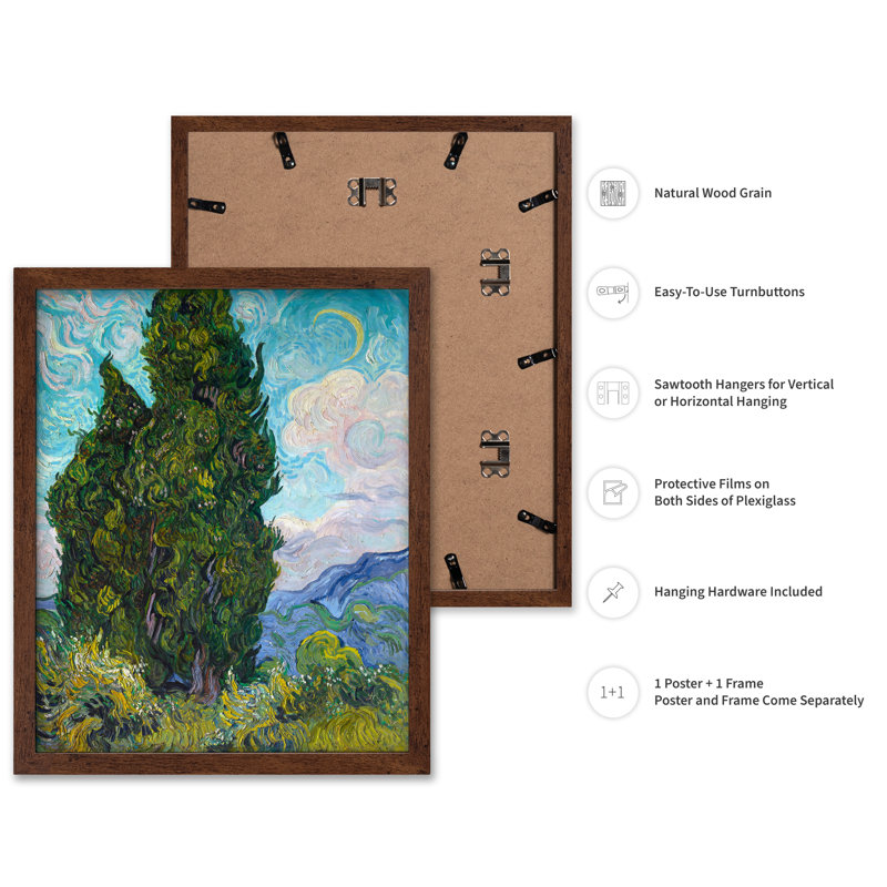 Van Gogh - Cyprès, Affiche, H 16 po x l 20 po, Encadrement brun