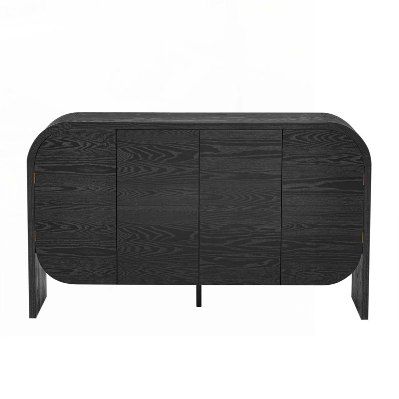 Wood Console Table with  Adjustable Shelves, Curvy Edge, Black