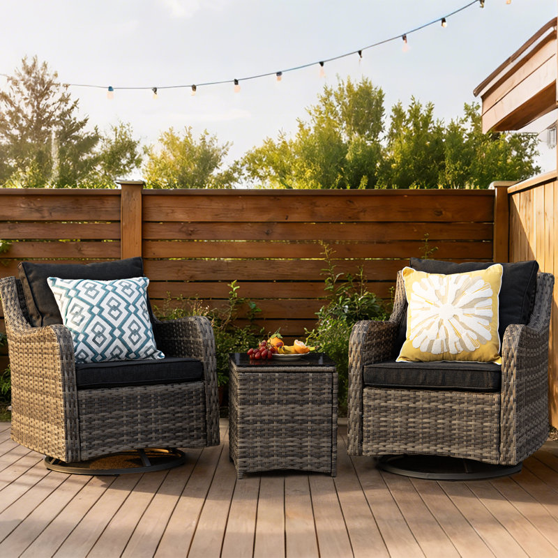 3 Pcs Outdoor Patio Furniture Set, Black, 3 Pcs: Tables, 2 Chairs, Black