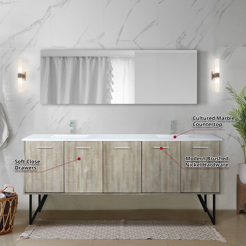 Ensemble de meuble-lavabo double L 80 po x P 20 po Lancy, Marbre de culture blanc