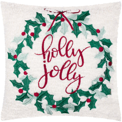 Holly Wreath Beige Square Throw