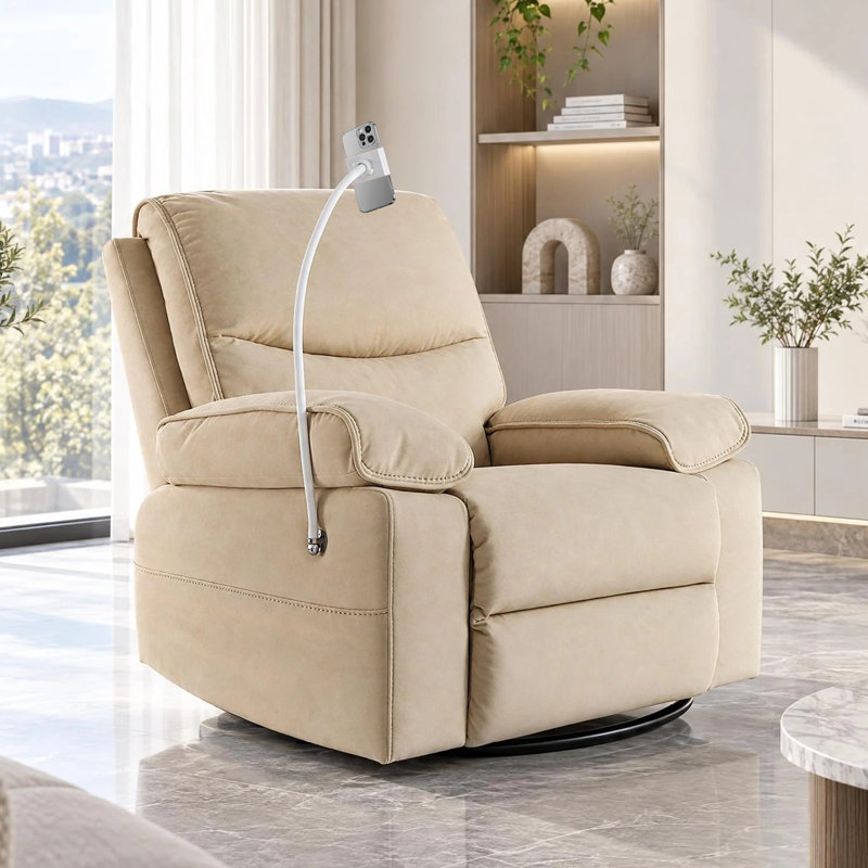 Fauteuil inclinable pivotant surdimensionné avec support pour téléphone et rangement, fauteuil inclinable manuel, fauteuil inclinable robuste pouvant supporter jusqu'à 180 kg (400 lb) pour salon, chambre à coucher, chambre d'enfant