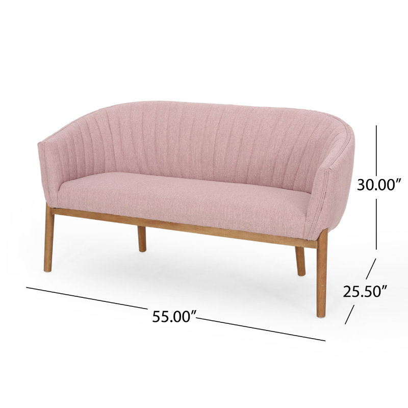 Causeuse Fery, dossier cousu en tissu rose rosé, brun 55 po, Rosé