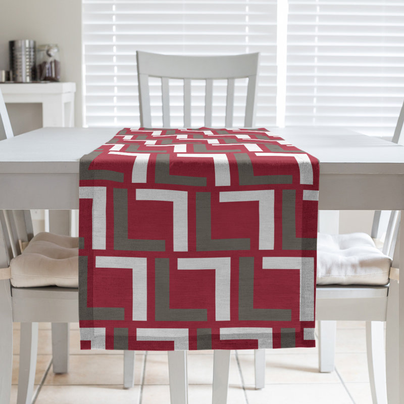 Chemin de table Tampa, 90 po x 16 po, Rouge / étain / blanc, Coton