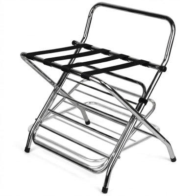 USTECH Double Tier Luggage Rack with High Back Chrome Folding Suitcase Stand, Guest Room Hotel Luggage Holder, Self Assembly, Durable Metal Frame (Pack of 20)