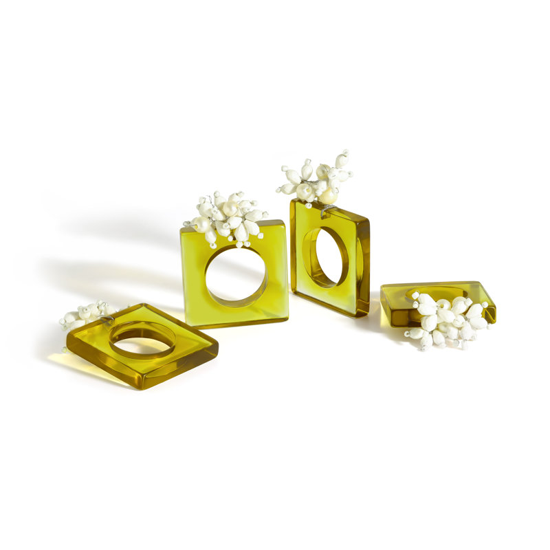 Ensemble de 4 anneaux de serviettes Modern Peridot & Pearl