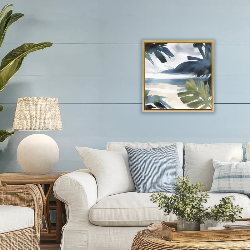Cadre flottant Beachy Tropical Vibes, design par Elara Yasna, H 18 po x l 18 po, Cadre flottant métallique doré