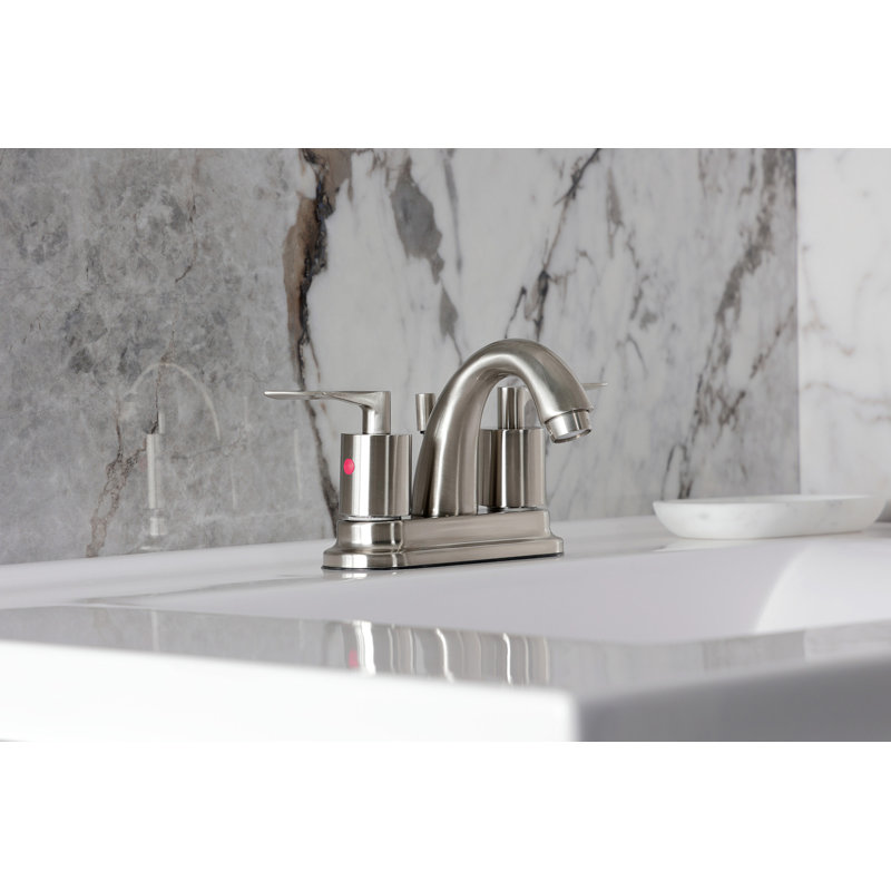 Kingston Brass Serena Two-Handle 3-Hole Deck Mount 4" Centerset Bathroom Faucet with Retail Pop-Up, Brushed Nickel