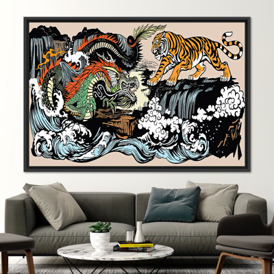 Animal Art Canvas, Japanese Artwork, Japanese Tiger and Dragon Printed, Dragon Vs Tiger Wall Art, Utagawa Kuniyoshi Canvas,