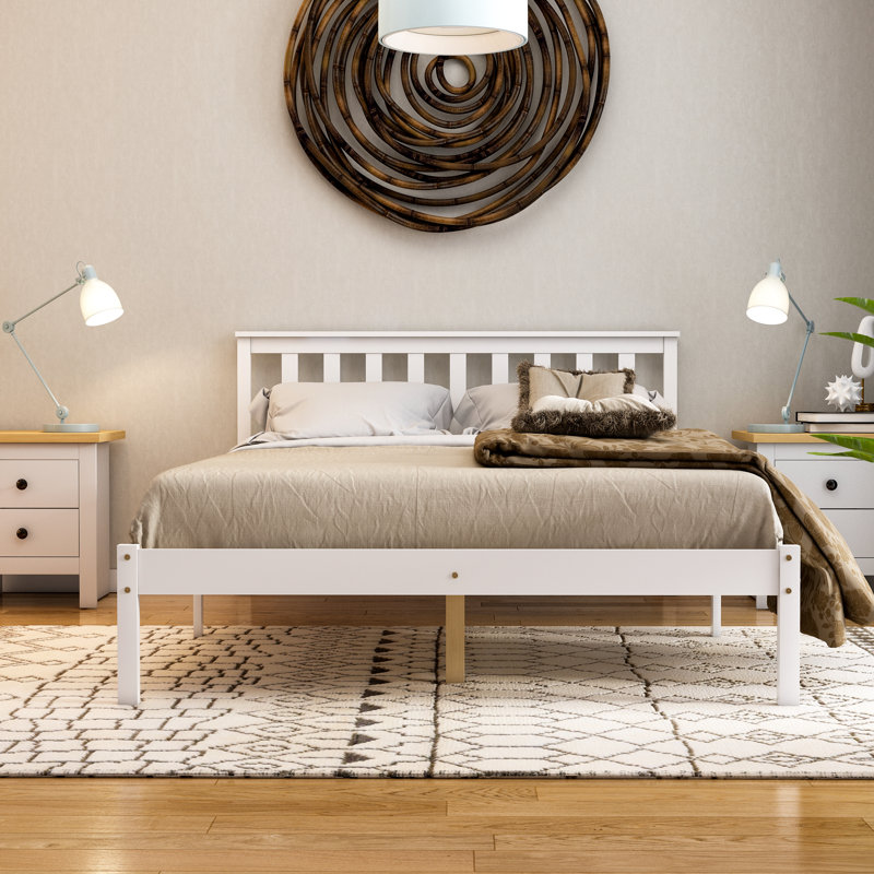 Frederique Solid Wood Bed, White, Double (4'6)