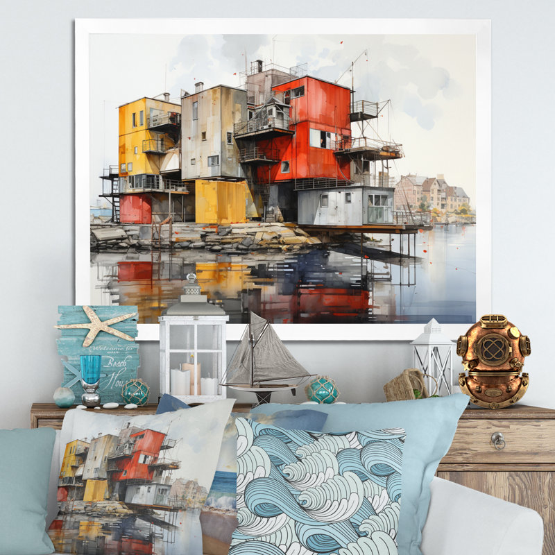 Port Urban Waterfront sur toile, Cadre photo blanc, H 24 po x l 32 po x P 1 po