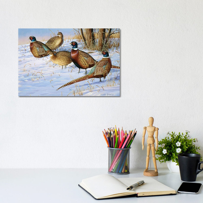 5 Pheasants In Snow by Cynthie Fisher - Wrapped Canvas Print, 20.32 cm H x 30.48 cm W