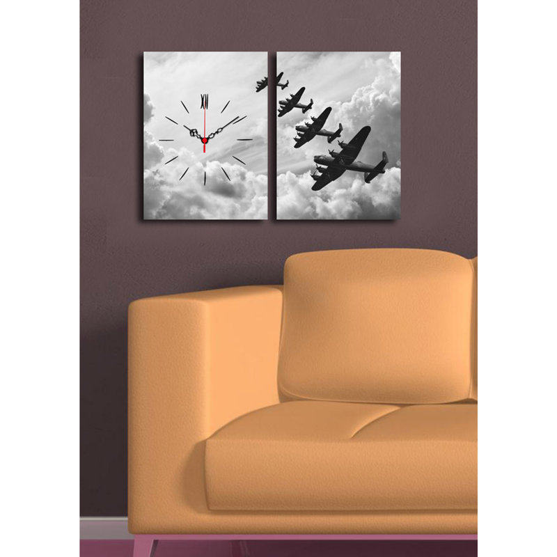 Elegant Decorative Canvas Wall Clock (2 Pieces), 25.2 x 15.7 inches | 100% Suede Canvas with 100% Wooden Frame (Thickness: 1.2 inches) | Stylish Home Decor, Perfect for Living Room & Office Spaces, Unique Timepiece Design