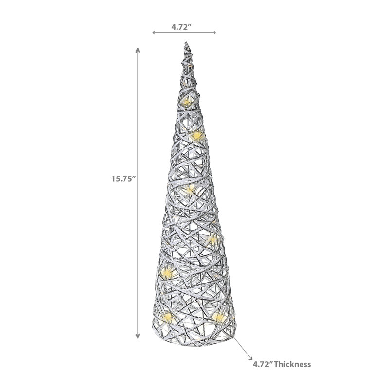 Arbre à papier cône à DEL moyen, Blanc / argent, H 15,75 po x l 4,72 po x P 4,72 po