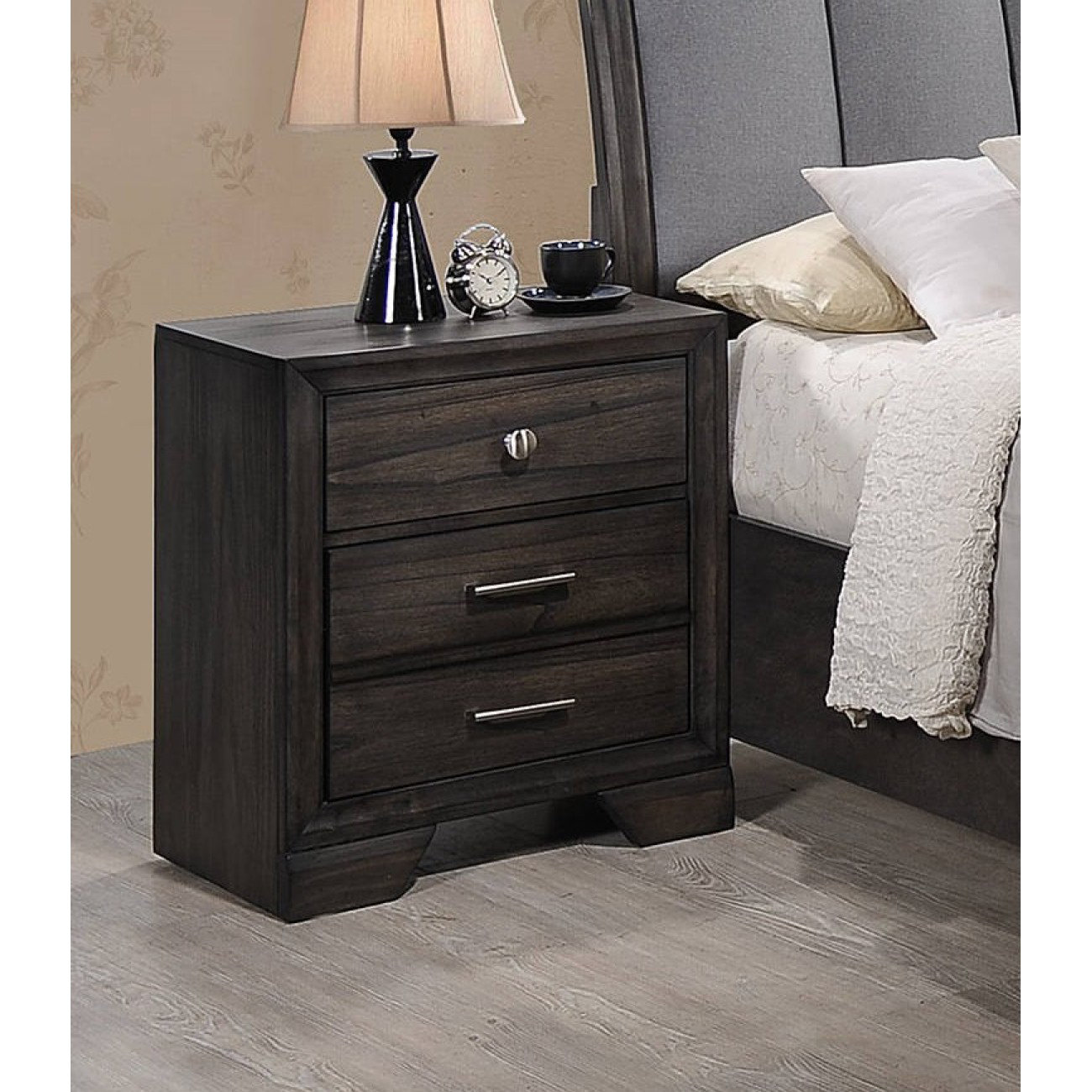 Winston Porter 1Pc Contemporary Style 3 Storage Drawers Nightstand End Table Bedroom Solid Wood ...